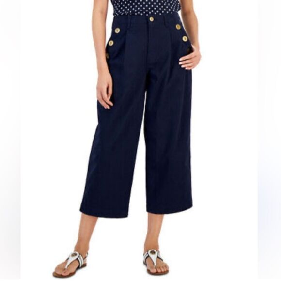 NWOT Tommy Hilfiger Wide Leg Sailor Chino Cropped Pants Sky Captain Navy Blue 6 - Picture 1 of 12